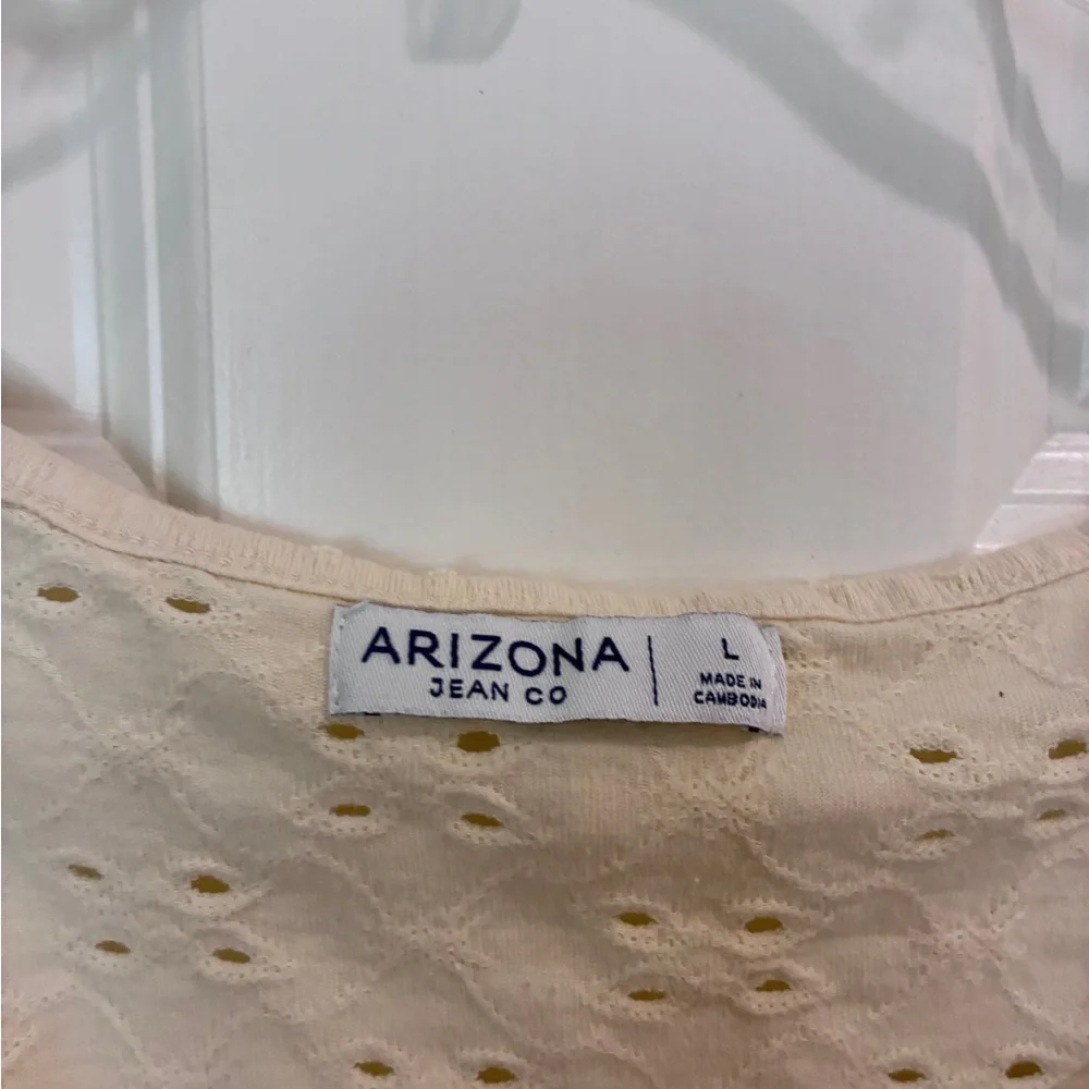 Arizona Butter Yellow Eyelet Tie-Front Scoop Neck Peplum Smocked Waist Crop - Picture 2 of 7